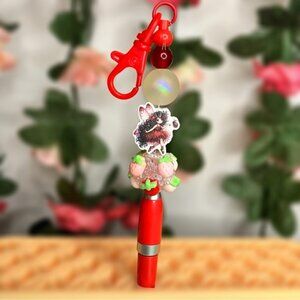 Ladybug Fairy with Strawberries Handmade Beaded Keychain Pen
